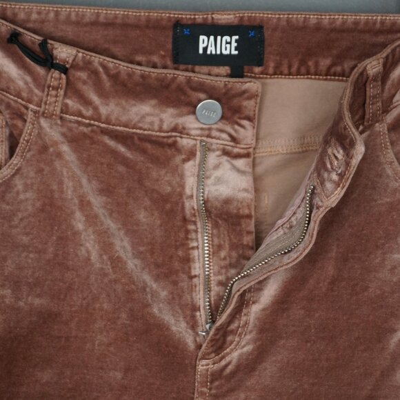 New Paige Cindy Velvet Straight Leg Twisted Seam Pants in Warm Suede size 34 - Picture 13 of 16